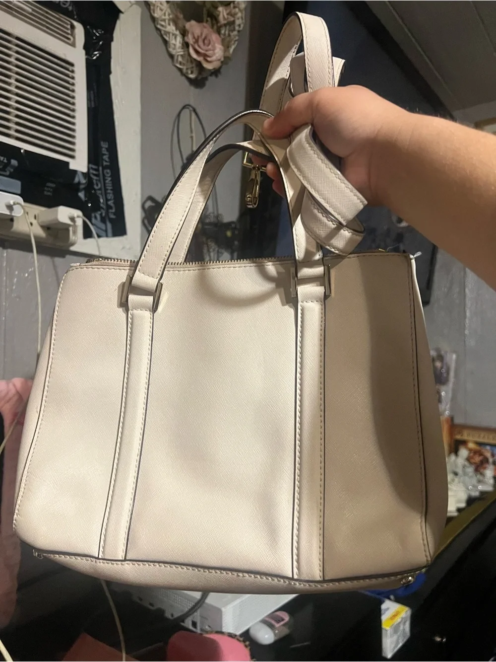 kate spade Cream Structured Satchel with Gold Hardware